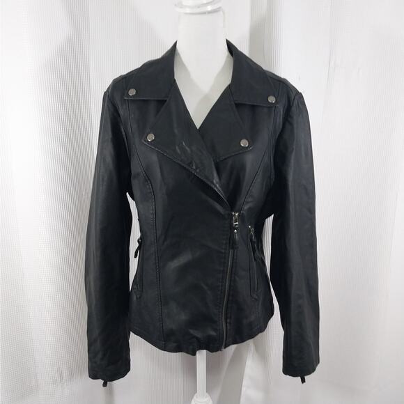 MAX STUDIO! AWESOME BLACK VEGAN LEATHER BIKER/MOTO INSPIRED JACKET, COAT! SZ XL - Picture 2 of 12